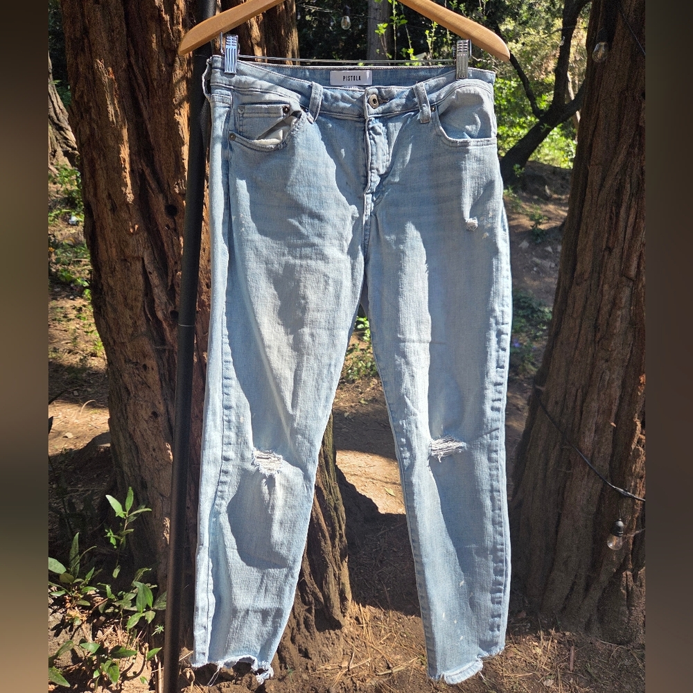 Pistola Light Blue Distressed‎ Ankle Jeans